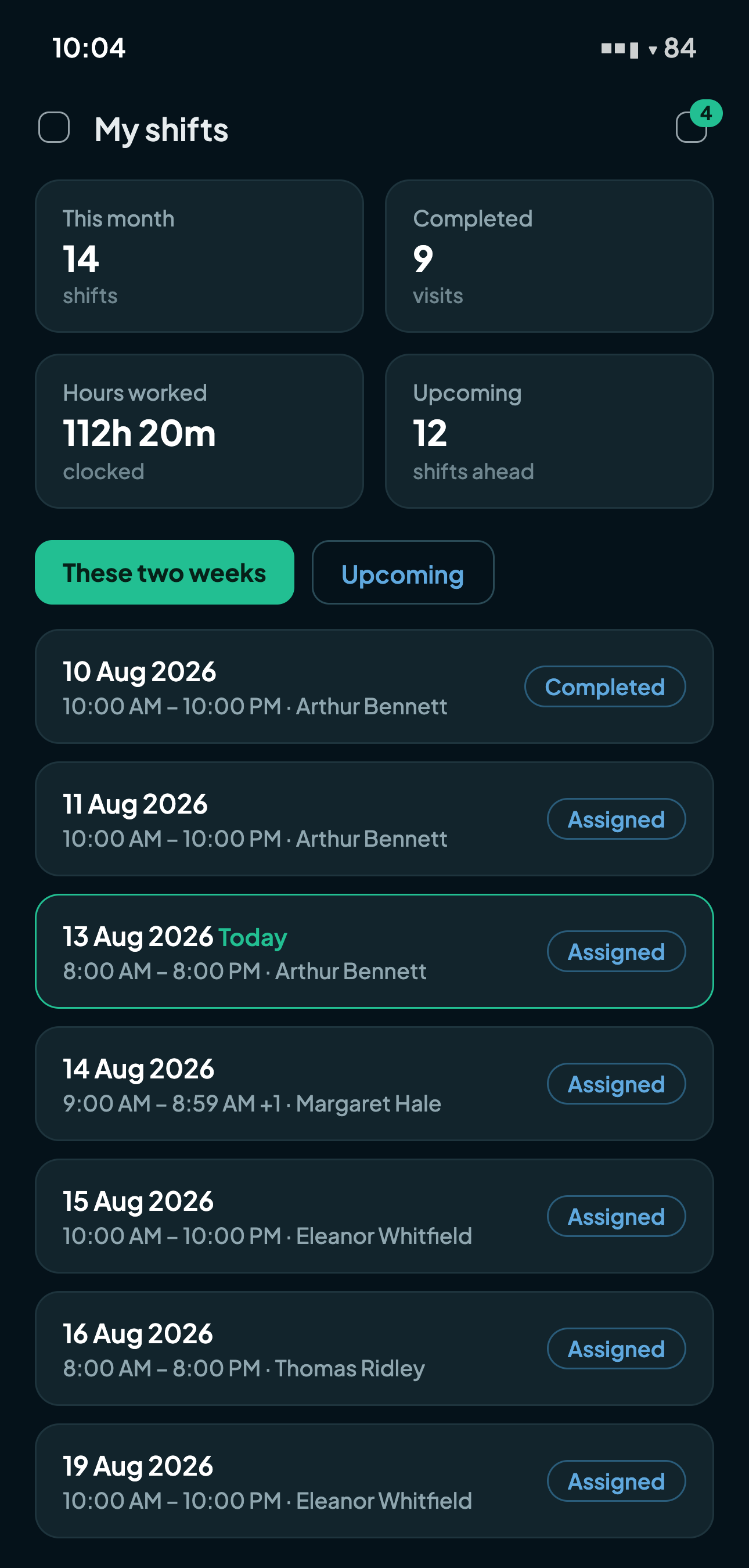 A caregiver's day in the Carelyst app